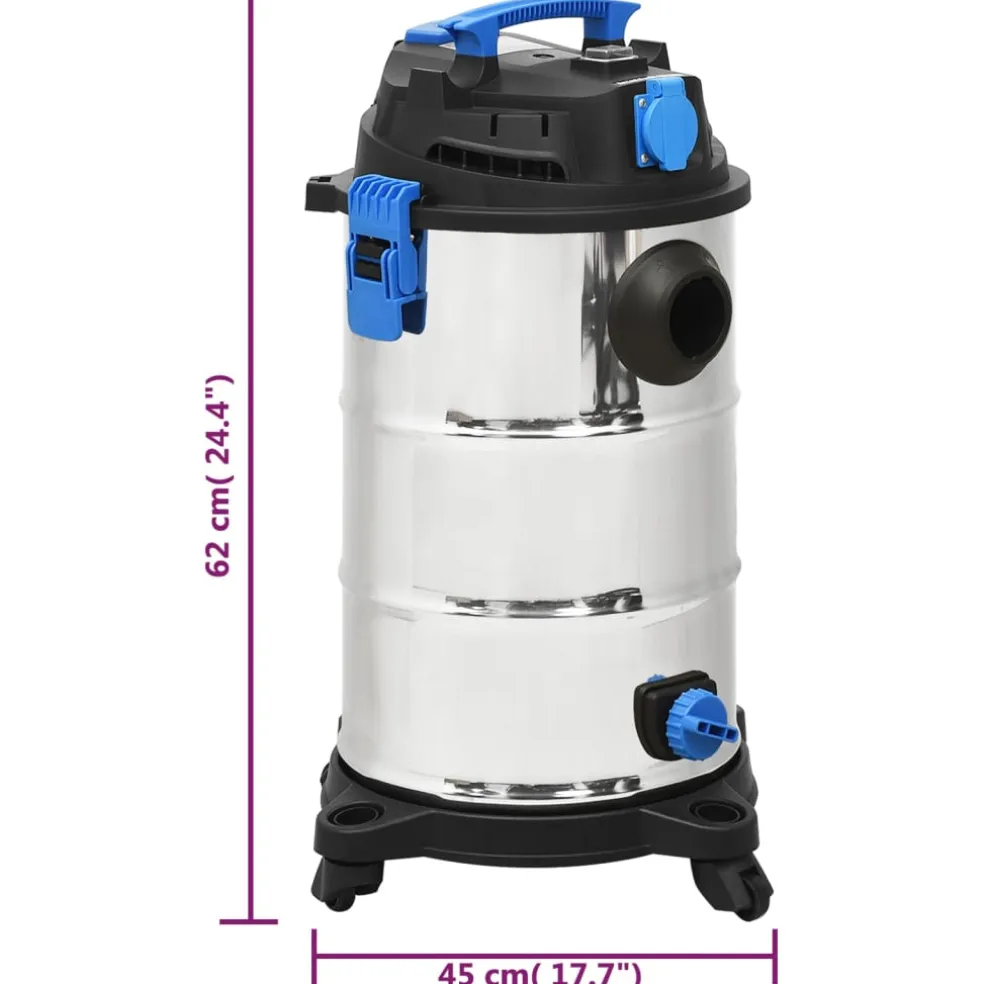 vidaXL Nat- en droogzuiger 1200 W 30 L zilverkleurig