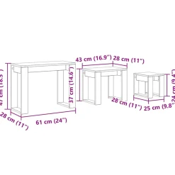 vidaXL Nesttafels 3 st Zwart Eiken 61 x 28 x 47 cm Bewerkt hout
