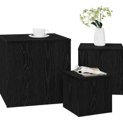 vidaXL Nesttafel 3 st Zwart Eiken 45 x 45 x 45 cm Bewerkt hout
