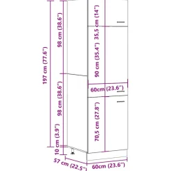 vidaXL Ombouwkast voor koelkast Lyon 60x57x207 cm bewerkt hout betongrijs