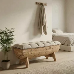 vidaXL Opbergbankje 103x51x44 cm massief hout en stof