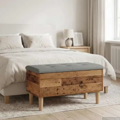 vidaXL Opbergbank met kussen Oud hout 82 x 42 x 46 cm Bewerkt hout
