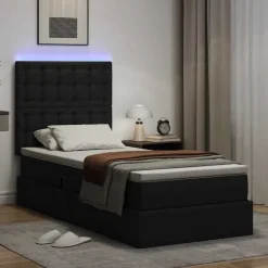 vidaXL Opbergbed met LED met hoofdeinde Zwart 90 x 190 cm Nep Leer