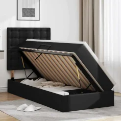 vidaXL Opbergbed met LED met hoofdeinde Zwart 90 x 190 cm Nep Leer