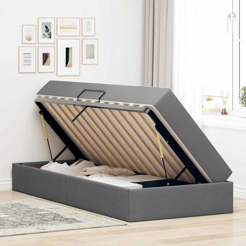 vidaXL Opbergbed met matras Donkergrijs 90 x 190 cm Polyester