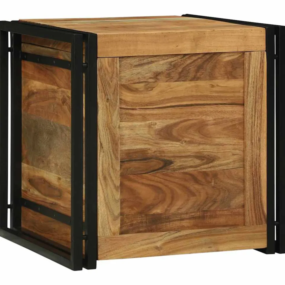 vidaXL Opbergbox Bruin en zwart 50 x 50 x 50 cm Massief Acaciahout