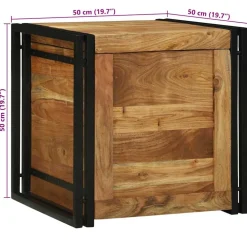 vidaXL Opbergbox Bruin en zwart 50 x 50 x 50 cm Massief Acaciahout