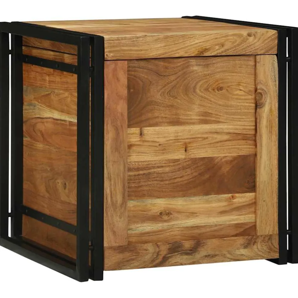 vidaXL Opbergbox Bruin en zwart 50 x 50 x 50 cm Massief Acaciahout