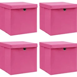 vidaXL Opbergboxen met deksel 4 st 32x32x32 cm stof roze