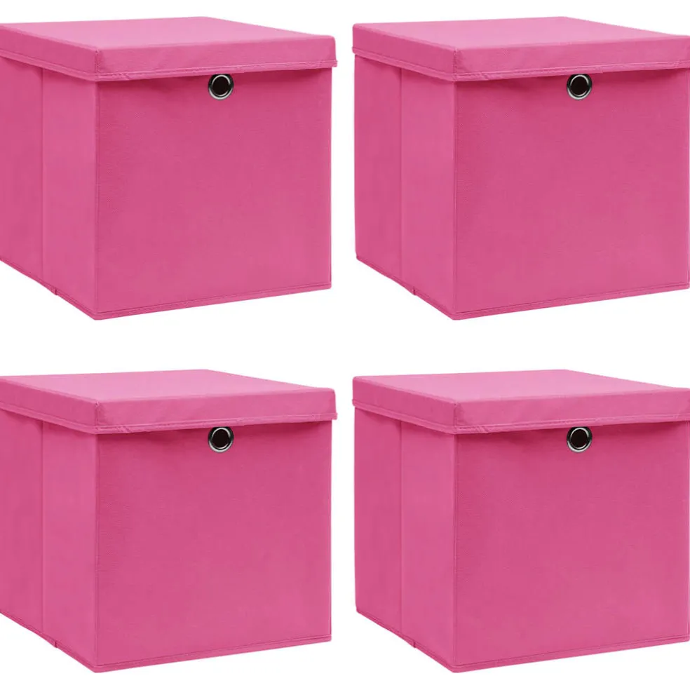 vidaXL Opbergboxen met deksel 4 st 32x32x32 cm stof roze