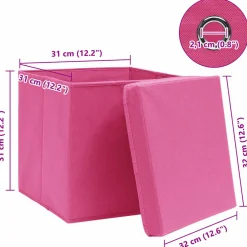 vidaXL Opbergboxen met deksel 4 st 32x32x32 cm stof roze