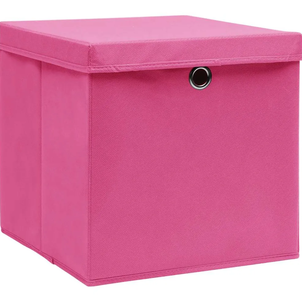 vidaXL Opbergboxen met deksel 4 st 32x32x32 cm stof roze