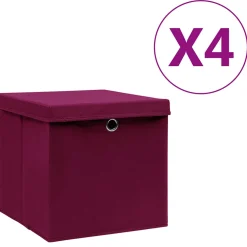 vidaXL Opbergboxen met deksel 4 st 28x28x28 cm donkerrood