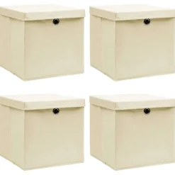 vidaXL Opbergboxen met deksel 4 st 32x32x32 cm stof crèmekleurig