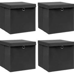 vidaXL Opbergboxen met deksel 4 st 32x32x32 cm stof zwart