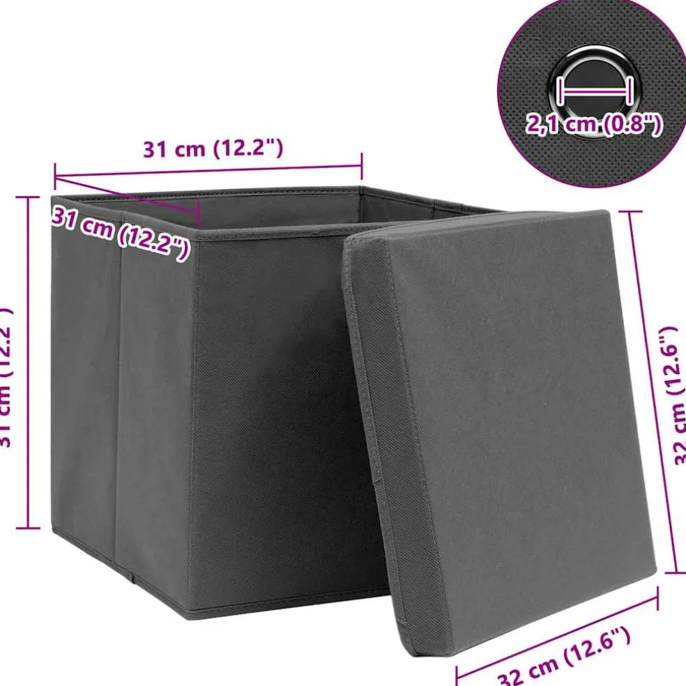 vidaXL Opbergboxen met deksel 4 st 32x32x32 cm stof grijs