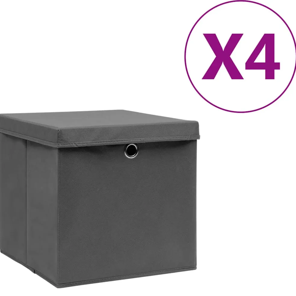 vidaXL Opbergboxen met deksel 4 st 28x28x28 cm zwart