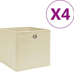 vidaXL Opbergboxen 4 st 28x28x28 cm nonwoven stof crèmekleurig
