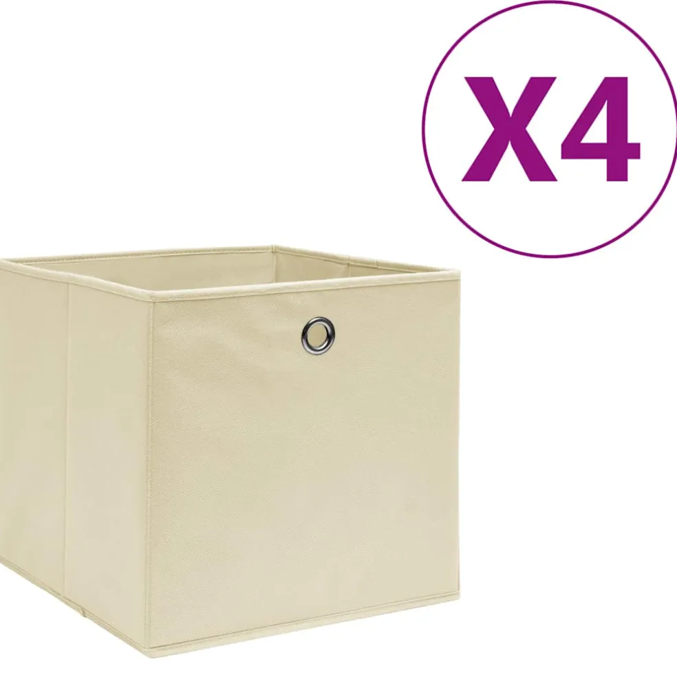 vidaXL Opbergboxen 4 st 28x28x28 cm nonwoven stof crèmekleurig