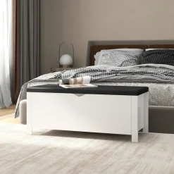vidaXL Opbergbox met kussen 105x40x45 cm bewerkt hout wit