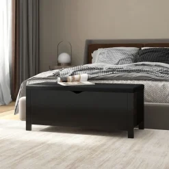 vidaXL Opbergbox met kussen 105x40x45 cm bewerkt hout zwart