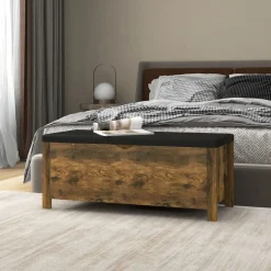 vidaXL Opbergbox met kussen 105x40x45 cm bewerkt hout gerookt eiken