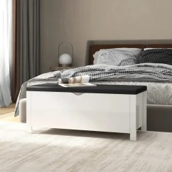 vidaXL Opbergbox met kussen 105x40x45 cm bewerkt hout hoogglans wit