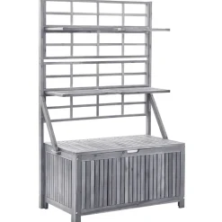 vidaXL Opbergbox met latwerk 99x55x160 cm massief acaciahout grijs