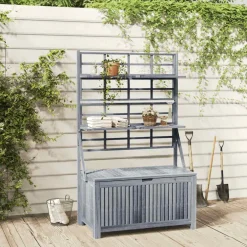 vidaXL Opbergbox met latwerk 99x55x160 cm massief acaciahout grijs