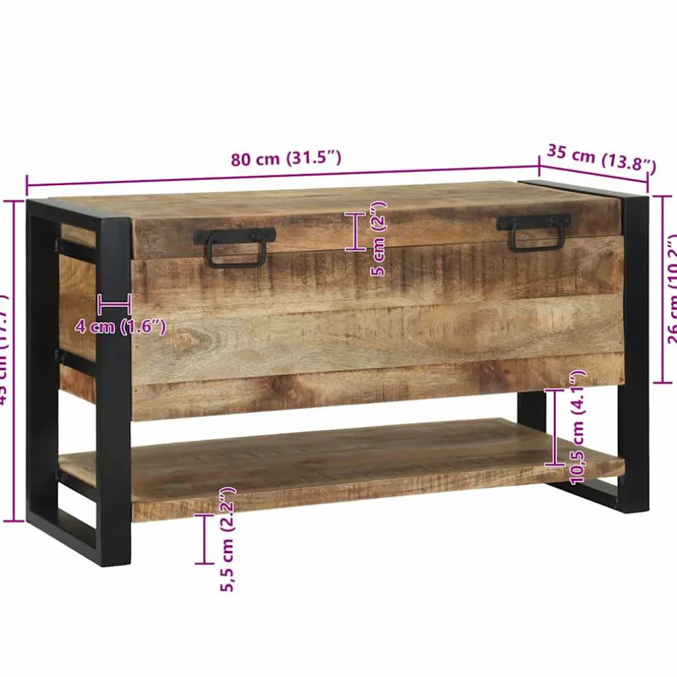 vidaXL Opbergbox met opslag Bruin 80 x 35 x 45 cm Massief mangohout