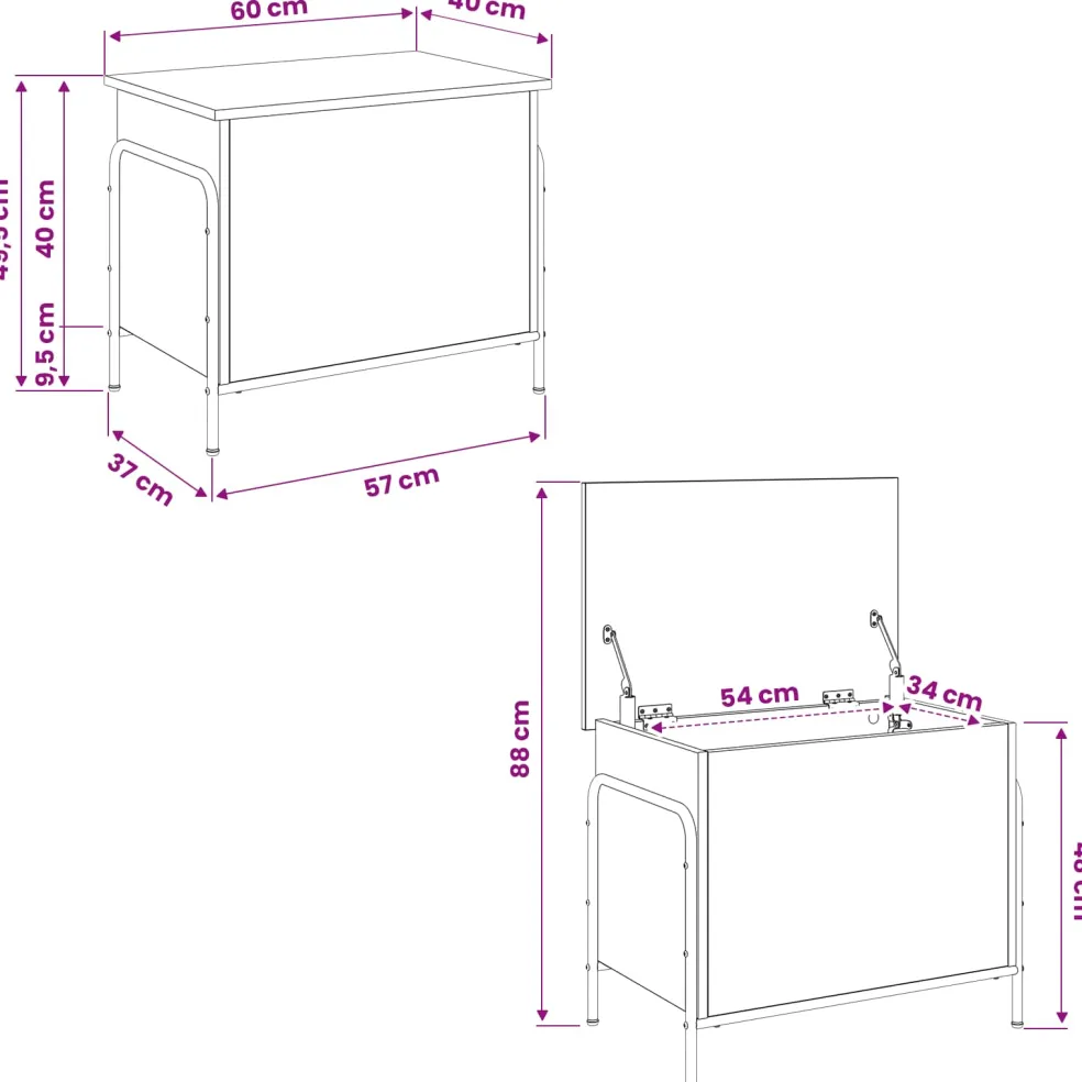 vidaXL Opbergbox Zwart eiken 80 x 40 x 49,5 cm Bewerkt hout