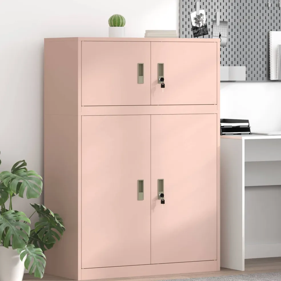 vidaXL Opbergkast 2 st Roze 90 x 40 x 130 cm Staal Vergrendelbaar