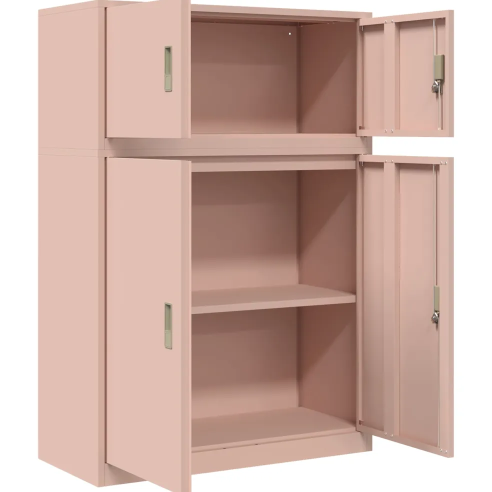 vidaXL Opbergkast 2 st Roze 90 x 40 x 130 cm Staal Vergrendelbaar