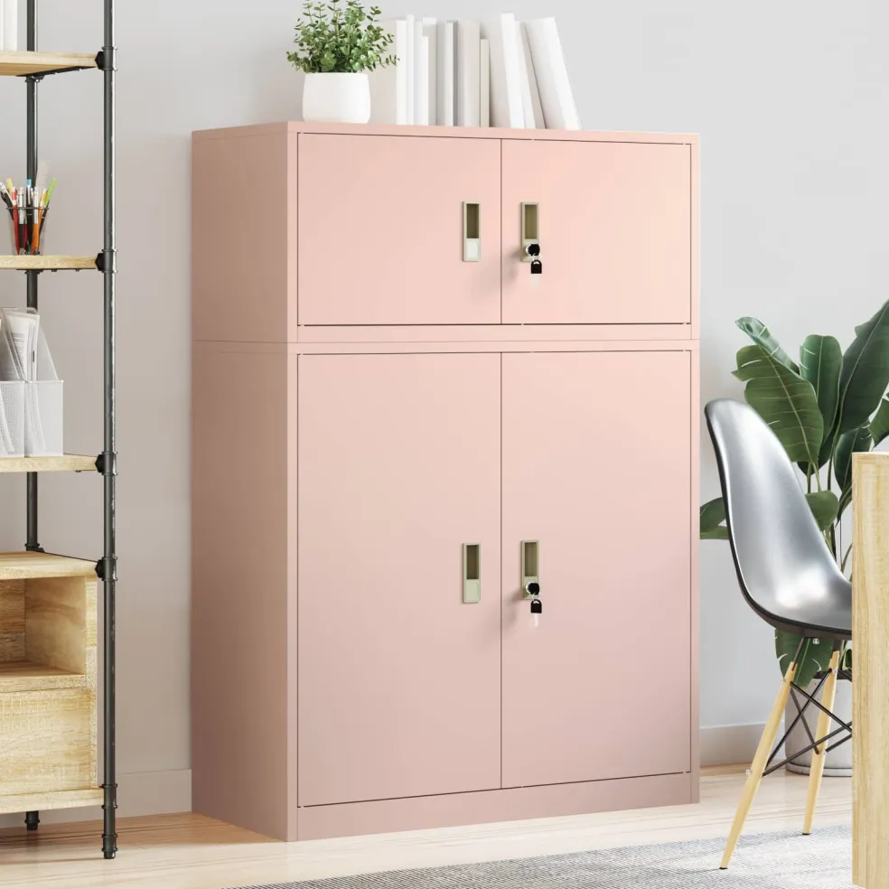 vidaXL Opbergkast 2 st Roze 90 x 40 x 130 cm Staal Vergrendelbaar
