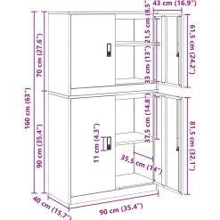 vidaXL Opbergkast 2 st Wit 90 x 40 x 160 cm Staal Vergrendelbaar