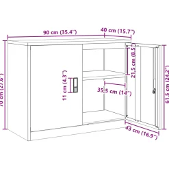 vidaXL Opbergkast Wit 90 x 40 x 70 cm Staal