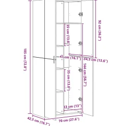 vidaXL Opbergkast 70x42,5x225 cm bewerkt hout wit