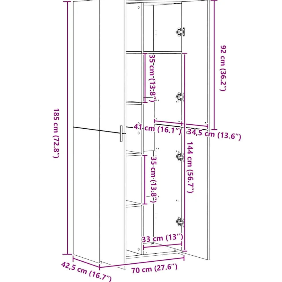 vidaXL Opbergkast 70x42,5x225 cm bewerkt hout wit