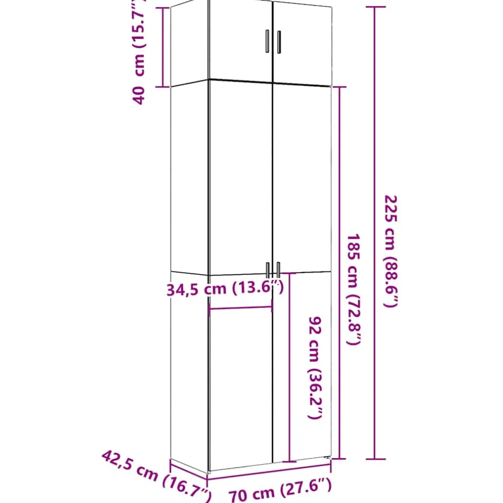 vidaXL Opbergkast 70x42,5x225 cm bewerkt hout wit