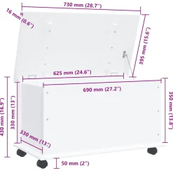 vidaXL Opbergkist met wielen ALTA 73x39,5x43 cm massief grenenhout wit