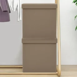 vidaXL Opbergkrukken inklapbaar 2 st PVC cappuccinokleurig