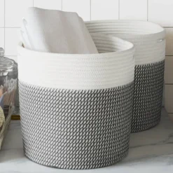 vidaXL Opbergmanden 2 st Ø 28x28 cm katoen grijs en wit