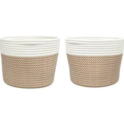 vidaXL Opbergmanden 2 st Ø 24x18 cm katoen bruin en wit
