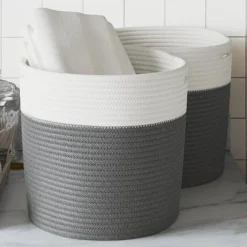 vidaXL Opbergmanden 2 st Ø 28x28 cm katoen grijs en wit