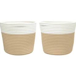 vidaXL Opbergmanden 2 st Ø 24x18 cm katoen beige en wit