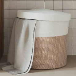 vidaXL Opbergmand met deksel Ø 40x35 cm katoen bruin en wit
