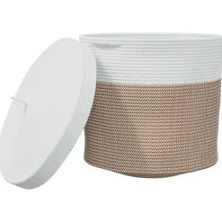 vidaXL Opbergmand met deksel Ø 40x35 cm katoen bruin en wit