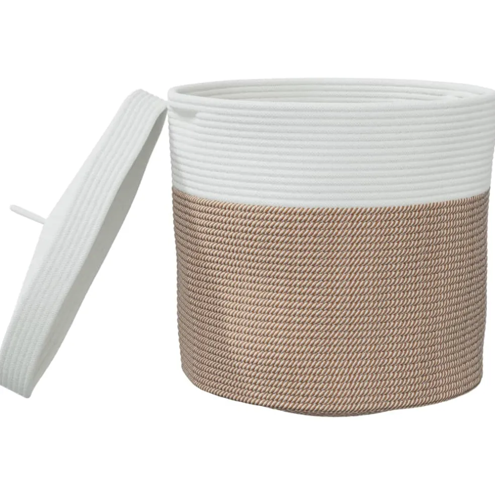 vidaXL Opbergmand met deksel Ø 40x35 cm katoen bruin en wit