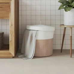 vidaXL Opbergmand met deksel Ø 40x35 cm katoen bruin en wit