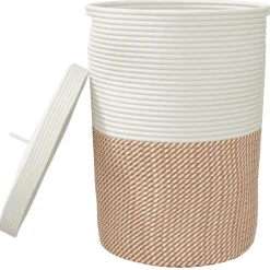 vidaXL Opbergmand met deksel Ø 37x50 cm katoen bruin en wit